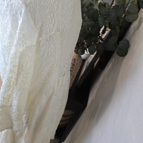 Free People Gypsy Mountain Ivory Lace 3/4 Sleeves Mini Dress Size L - Picture 6 of 10